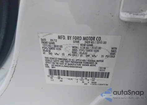 2013 Ford Edge Sel z USA, uszkodzony, nr VIN 2FMDK3J96DBB09542